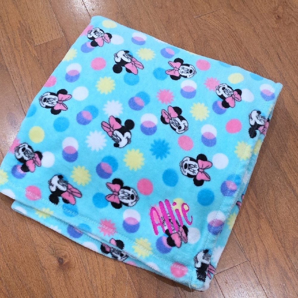 Minnie Mouse‎ Blue Polka Dot Blanket. Monogrammed "Allie"